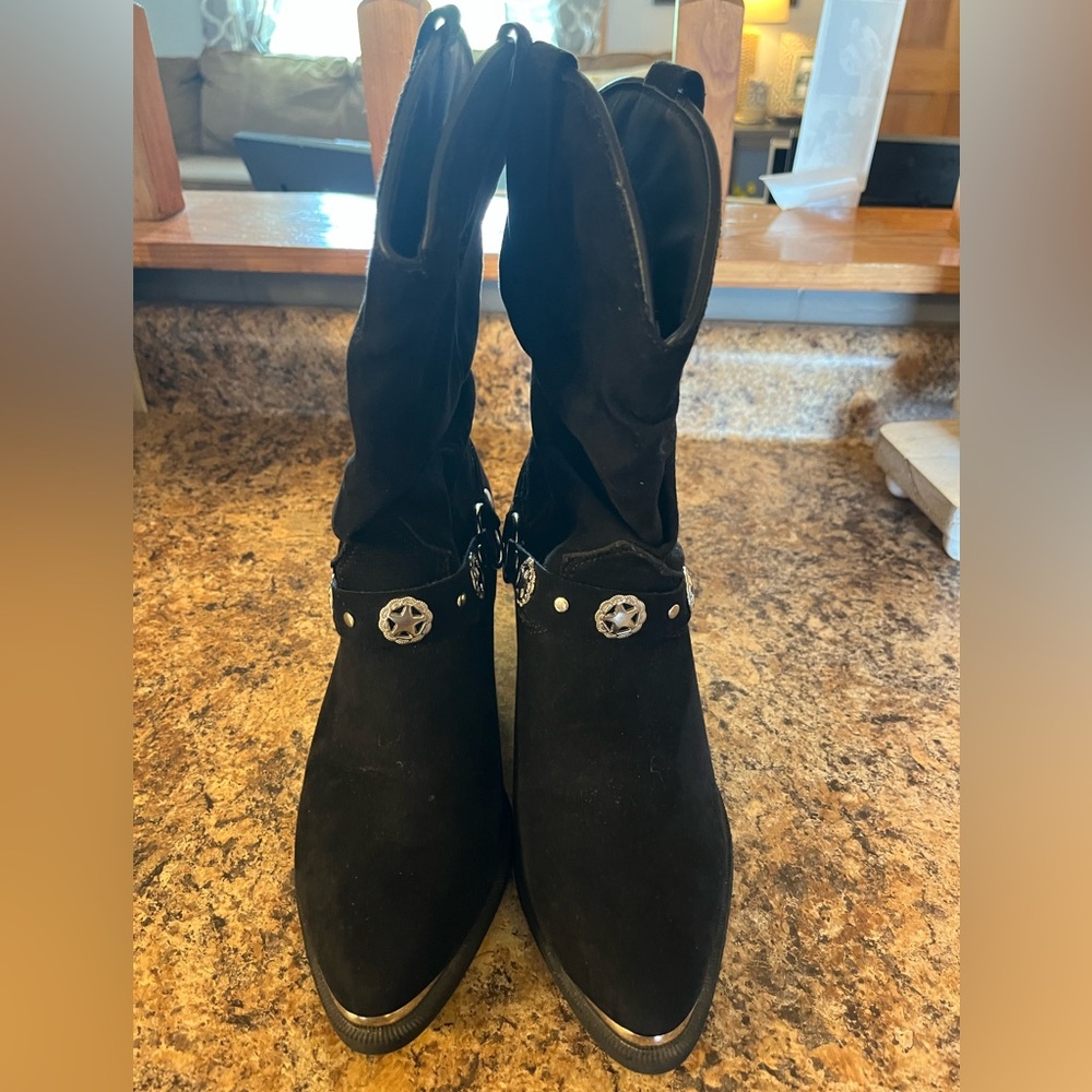 Dingo Black Suede Cowboy Boots with Silver‎ Chain Size 6 - Picture 2 of 5